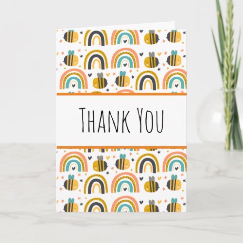 Cute Bumble Bee and Rainbows Pattern Thank You Card