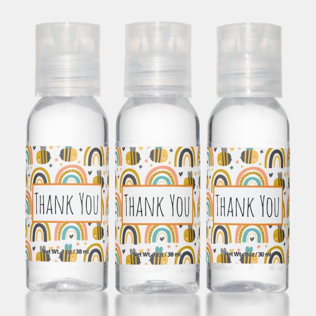 Cute Bumble Bee and Rainbows Pattern Thank You Hand Sanitizer (Set)