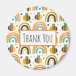 Cute Bumble Bee and Rainbows Pattern Thank You Magnet