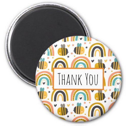 Cute Bumble Bee and Rainbows Pattern Thank You Magnet