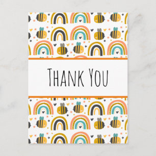 Cute Bumble Bee and Rainbows Pattern Thank You Postcard