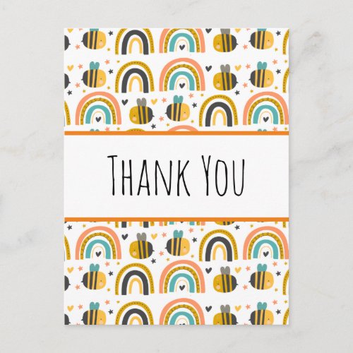 Cute Bumble Bee and Rainbows Pattern Thank You Postcard