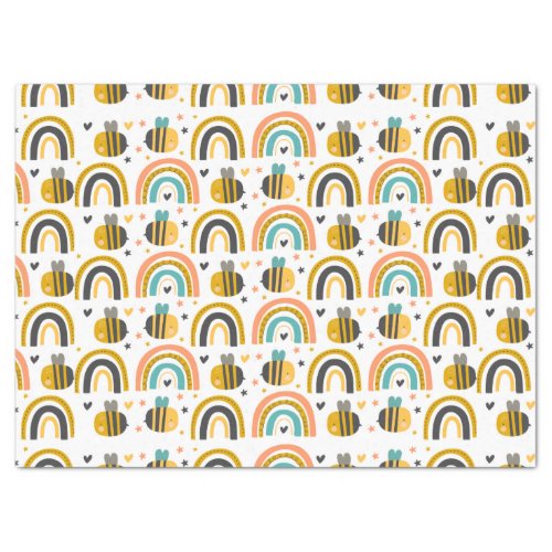 Cute Bumble Bee and Rainbows Pattern Tissue Paper