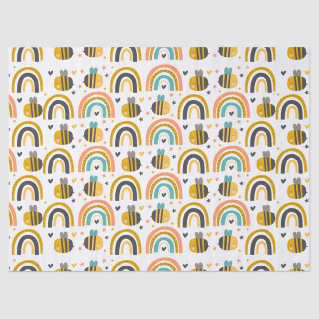 Cute Bumble Bee and Rainbows Pattern Tissue Paper (Front)