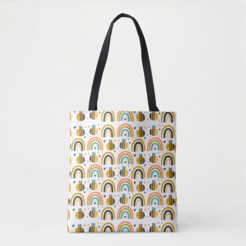Cute Bumble Bee and Rainbows Pattern Tote Bag
