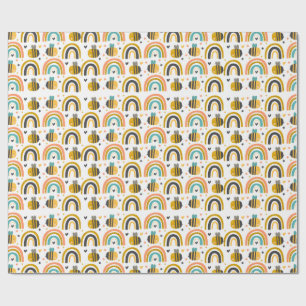 Cute Bumble Bee and Rainbows Pattern Wrapping Paper