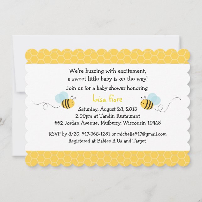 Cute Bumble Bee Baby Shower Invitation (Front)