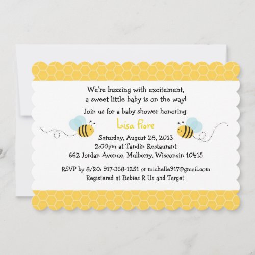 Cute Bumble Bee Baby Shower Invitation