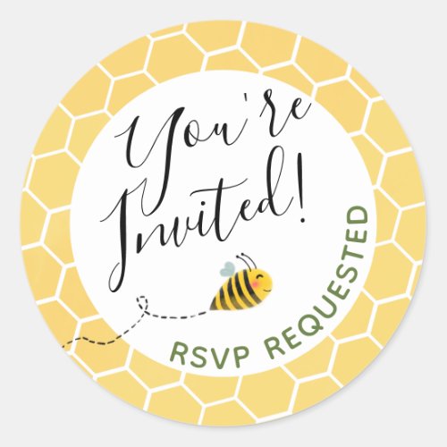 Cute Bumble Bee Baby Shower Party Youre Invited Classic Round Sticker