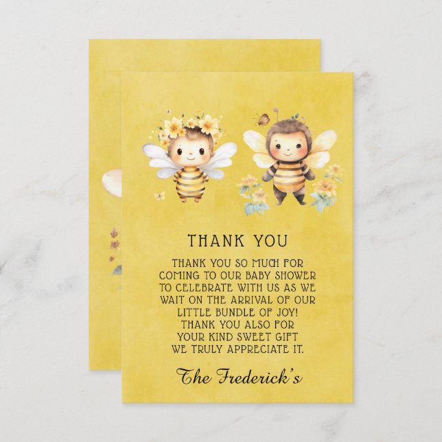 Cute Bumble Bee Baby Shower Thank You Cards (Front/Back)