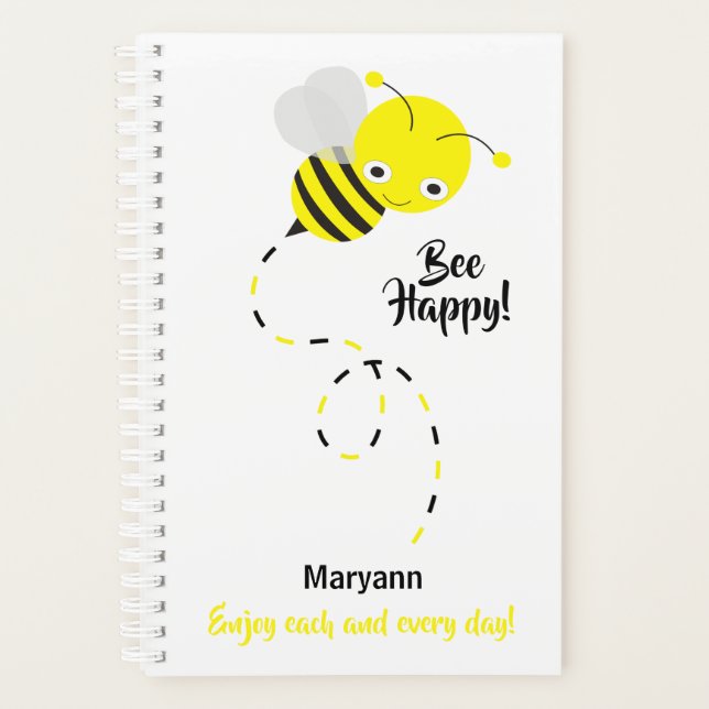 Cute Bumble Bee, Bee Happy Personalized Planner (Front)