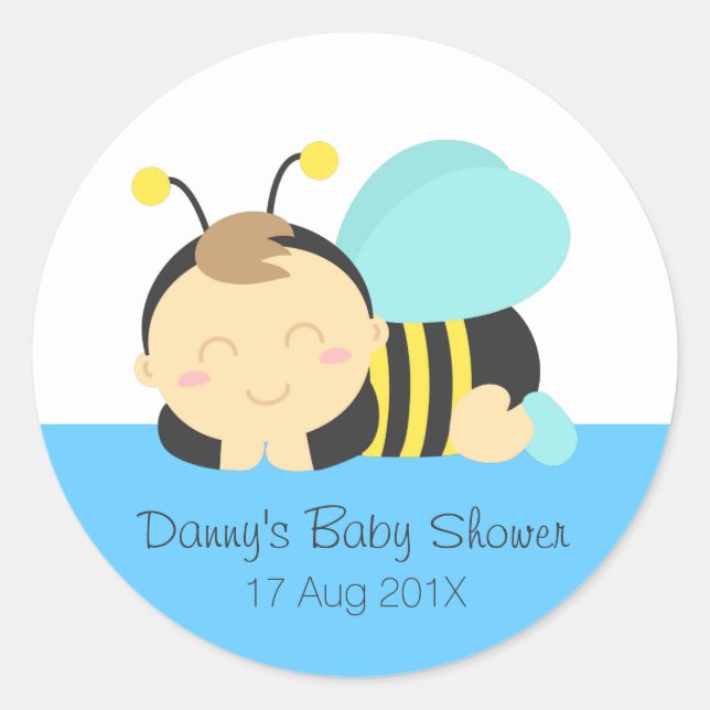 Cute Bumble Bee Boy Baby Shower Classic Round Sticker (Front)