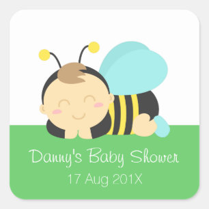 Cute Bumble Bee Boy Baby Shower Square Sticker