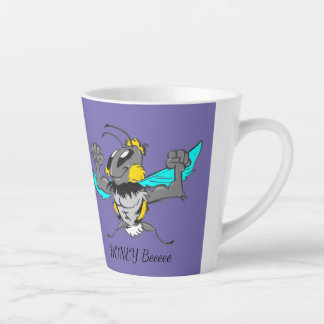 Cute Bumble Bee Cartoon Cust.Text Purple Latte Mug