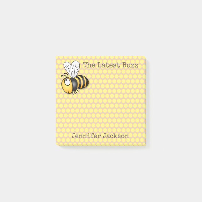 Cute bumble bee cartoon illustration post-it notes (Front)