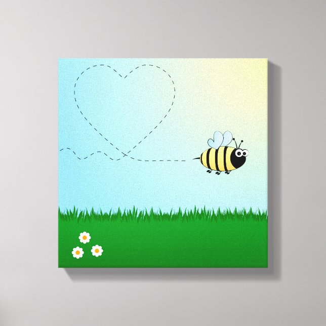 Cute bumble bee cartoon kids wrapped canvas print (Front)