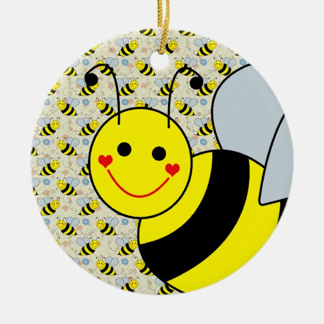 Cute Bumble Bee Ceramic Ornament (Front)