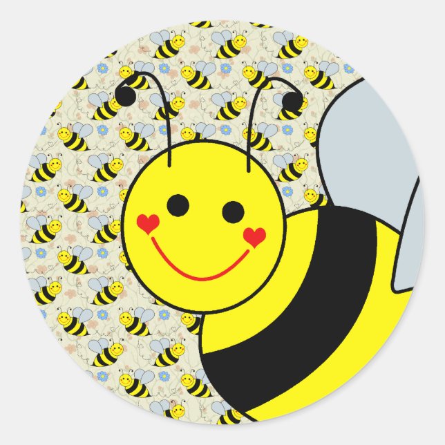 Cute Bumble Bee Classic Round Sticker (Front)