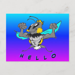 Cute Bumble Bee Cust. Text 'Hello' Postcard