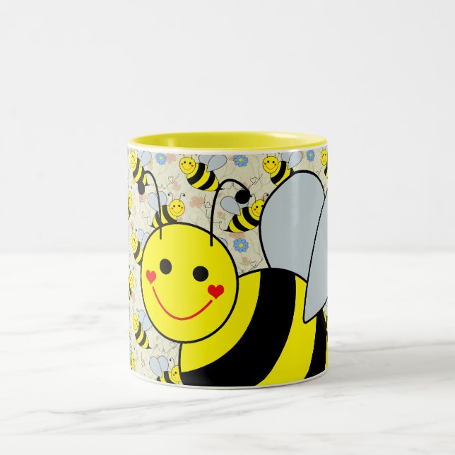 Cute Bumble Bee Design Two-Tone Coffee Mug (Center)