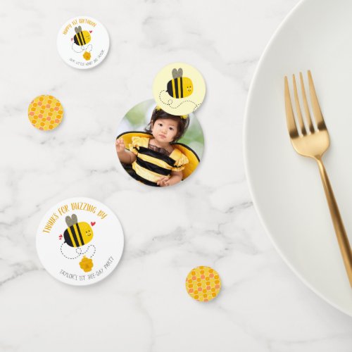 Cute Bumble Bee Gender Neutral Birthday Photo Name Confetti