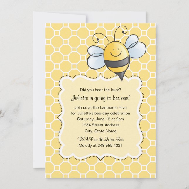 Cute Bumble Bee Going to Bee One Birthday Invitation (Front)
