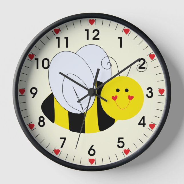 Cute Bumble Bee Hearts Clock (Front)