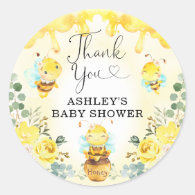 Cute Bumble Bee Honey Pot Floral Baby Shower Favor Classic Round Sticker