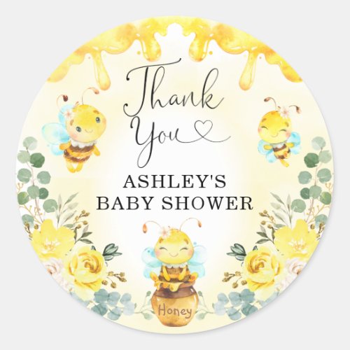 Cute Bumble Bee Honey Pot Floral Baby Shower Favor Classic Round Sticker