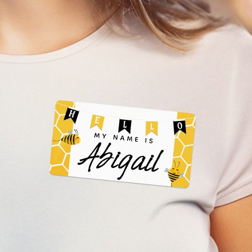 Cute Bumble Bee Honeycomb Hello My Name Is Sticker