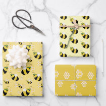 Cute Bumble Bee Honeycomb Pattern Baby Shower Wrapping Paper Sheets