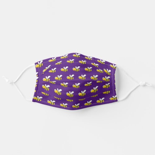 cute bumble bee on purple adult cloth face mask