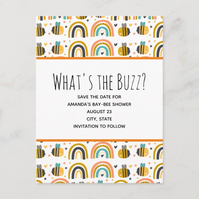 Cute Bumble Bee Pattern Baby Shower Save the Date Invitation Postcard (Front)