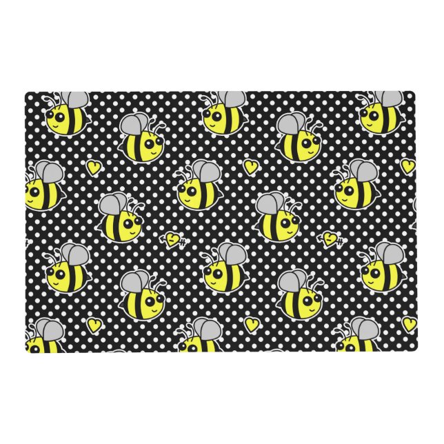 Cute Bumble Bee Pattern Black Placemat (Front)