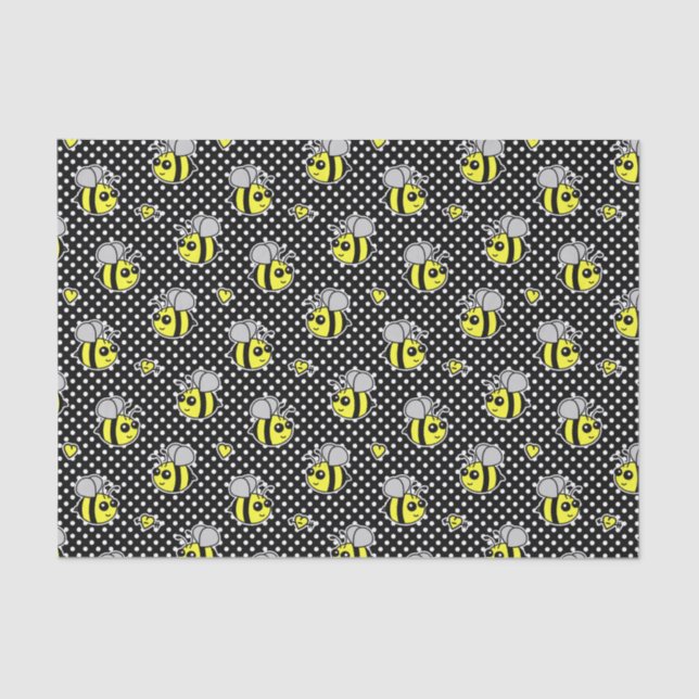 Cute Bumble Bee Pattern Black Tissue Paper (Front)