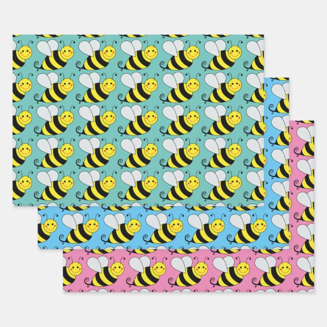 Cute Bumble Bee Pattern | Colorful Wrapping Paper Sheets (Set)