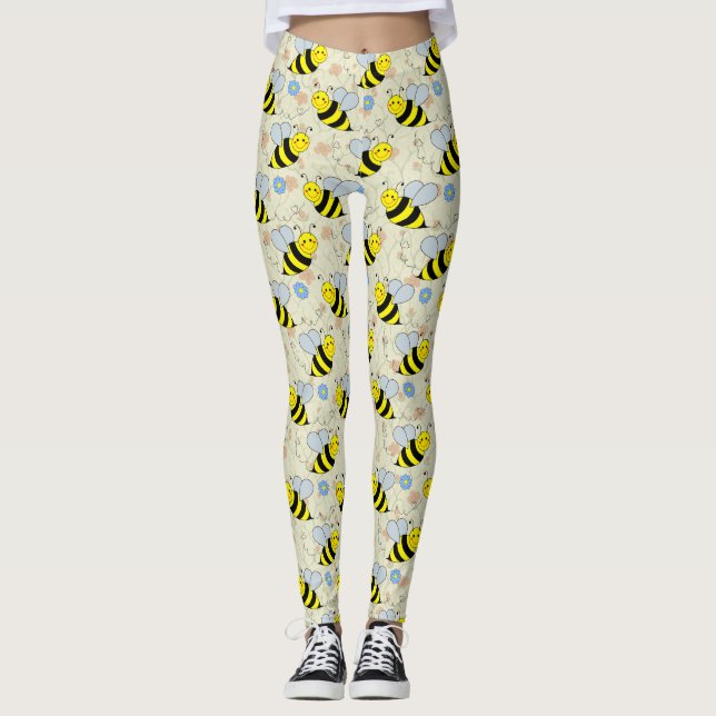 Cute Bumble Bee Pattern Leggings (Front)