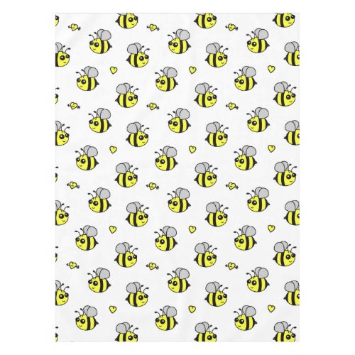 Cute Bumble Bee Pattern White Tablecloth