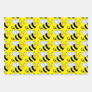 Cute Bumble Bee Pattern Yellow Wrapping Paper Sheets