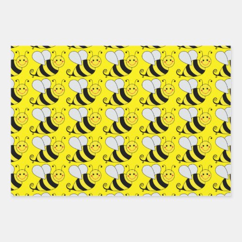 Cute Bumble Bee Pattern  Yellow Wrapping Paper Sheets