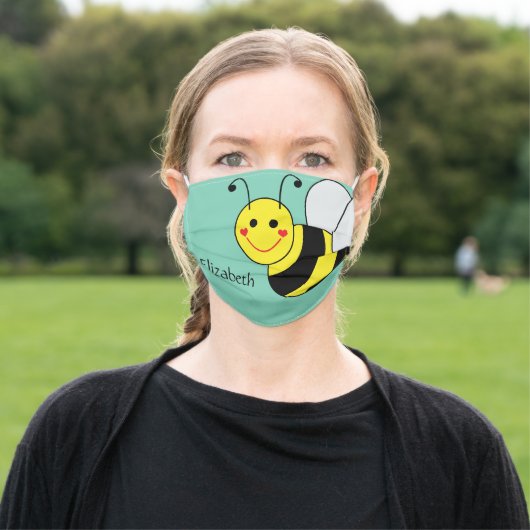 Cute Bumble Bee Personalized Adult Cloth Face Mask (Outside)