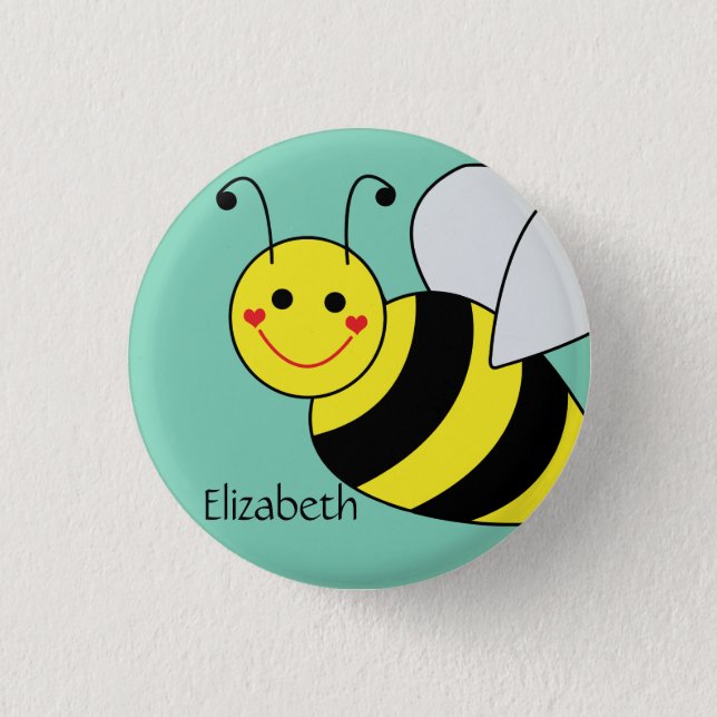 Cute Bumble Bee Personalized Button (Front)