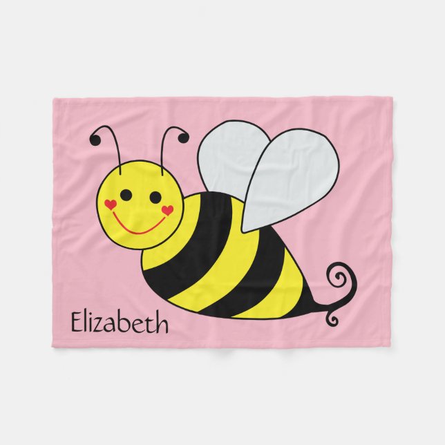 Cute Bumble Bee Personalized Fleece Blanket (Front (Horizontal))