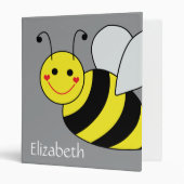 Cute Bumble Bee Personalized Gray 3 Ring Binder (Front/Inside)