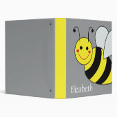 Cute Bumble Bee Personalized Gray 3 Ring Binder (Background)