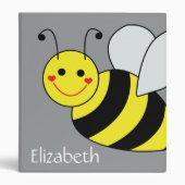 Cute Bumble Bee Personalized Gray 3 Ring Binder (Front)