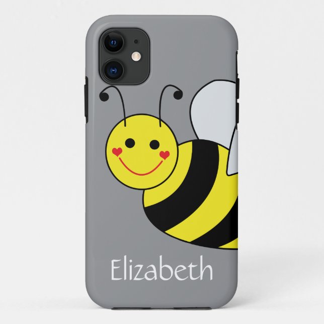 Cute Bumble Bee Personalized Gray Case-Mate iPhone Case (Back)
