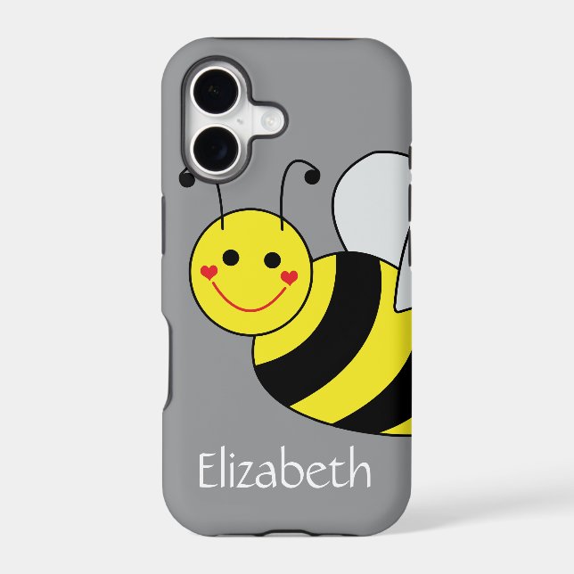 Cute Bumble Bee Personalized Gray Case-Mate iPhone Case (Back)
