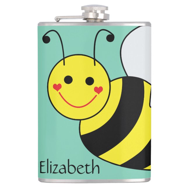 Cute Bumble Bee Personalized Hip Flask (Front)