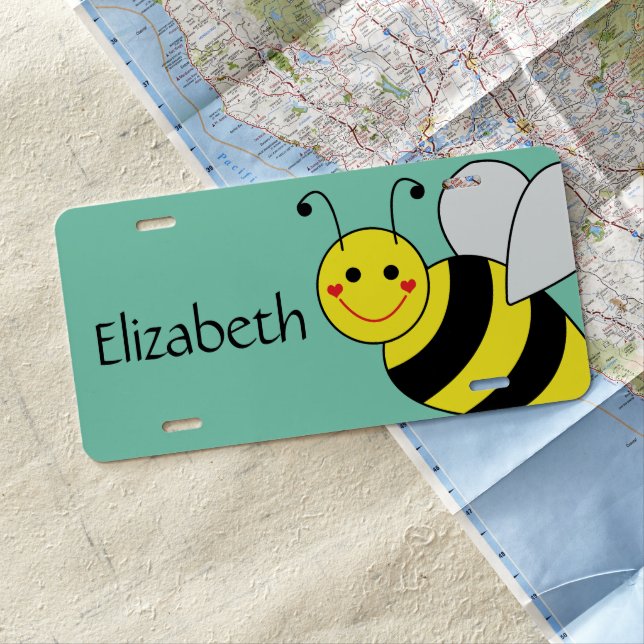 Cute Bumble Bee Personalized License Plate (In Situ)